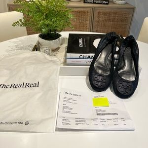 Tory Burch Minnie Navy Blue Suede Ballet Flats Size 10